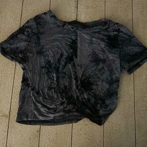 Black and gray tie dye crop top with knot